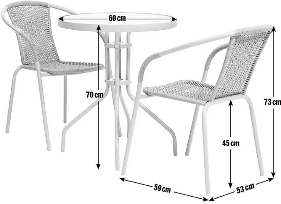 3 Piece Grey Rattan Bistro Set Table & Chairs Patio Outdoor Garden