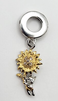 925 Sterling Silber Charm Anhänger, Katze mit Sonnenblume für Armband oder Halskette