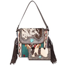 Montana West Aztec Tapestry Pattern Tote Bag For Women Western Cowhide And Fr...