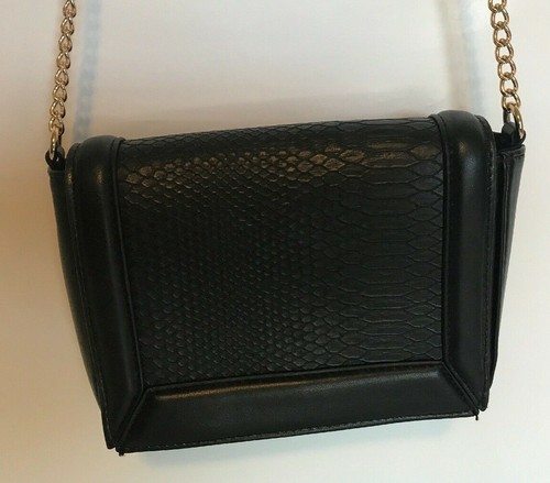 H & M Cross Body Purse Bag Black Gold Chain - Picture 2 of 6