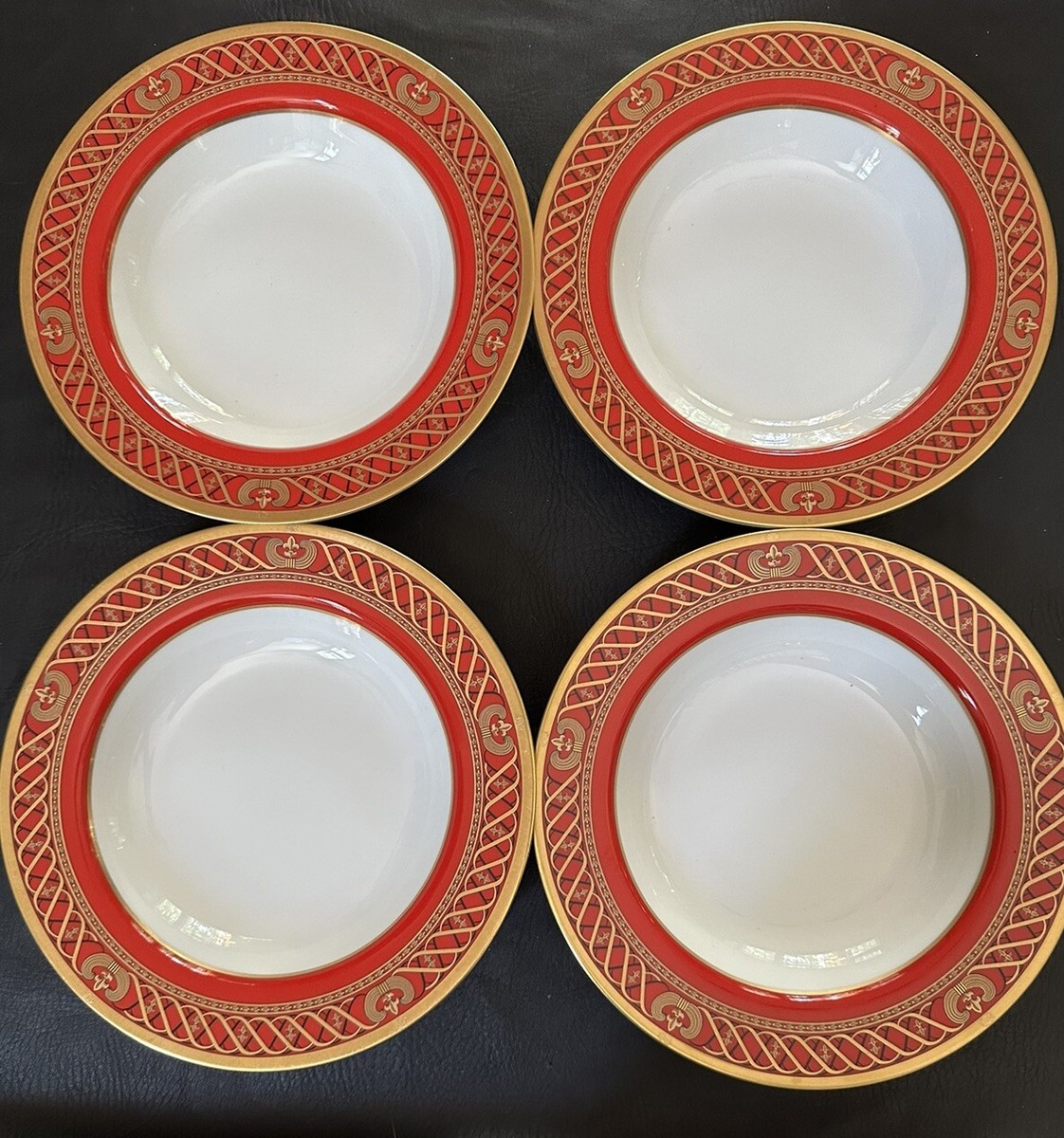 Rare~Set of 4~Christian Dior Fine China Ambassador Red+Gold