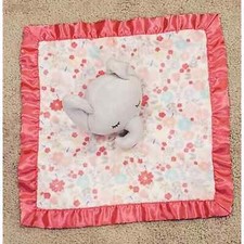 Pink Satin Floral Elephant Snuggle Security Blanket Lovey Lovie Plush 11.5" 11.5