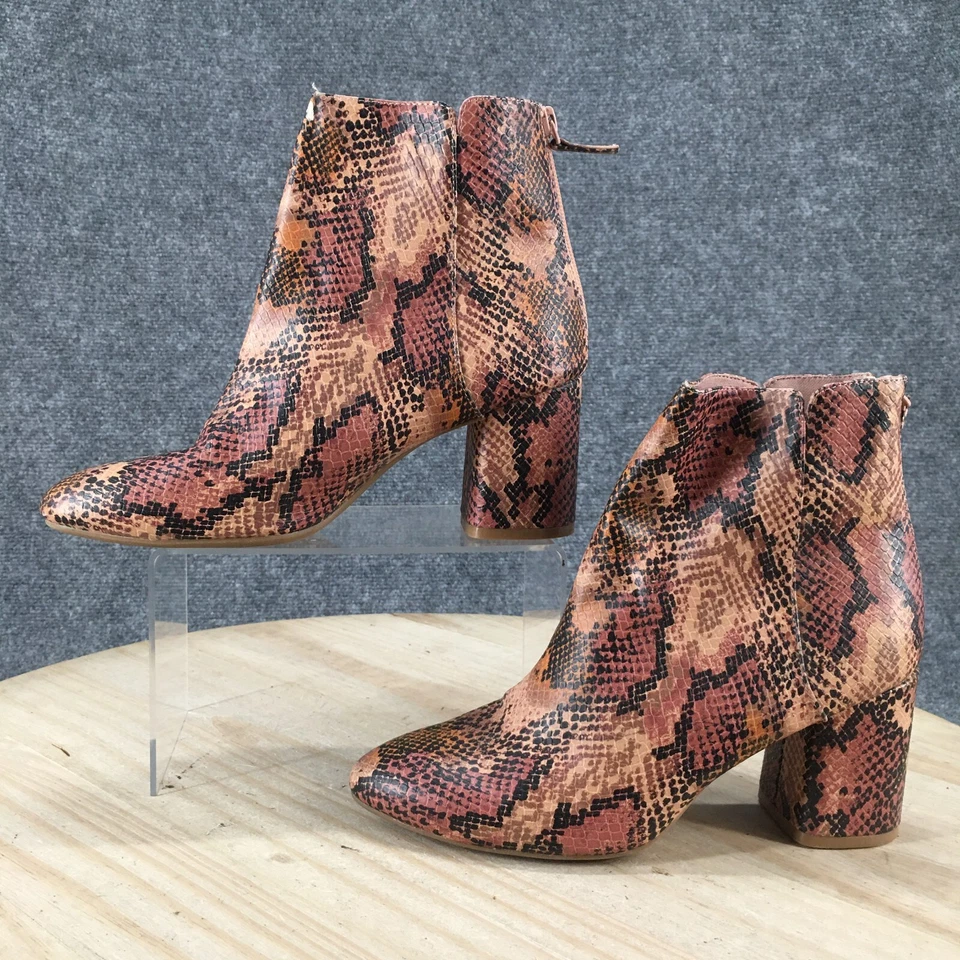 Old Navy Boots Womens 7 Ankle Booties Heels Animal Print Brown Leather Back Zip - Image 2 of 4