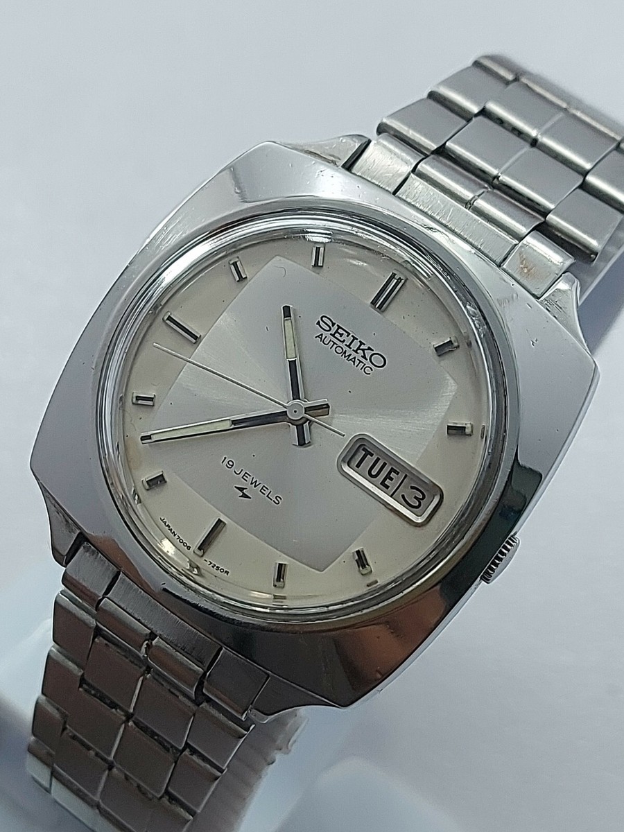 Vintage Seiko Watch Automatic All Steel 36 mm Day/Date 19J