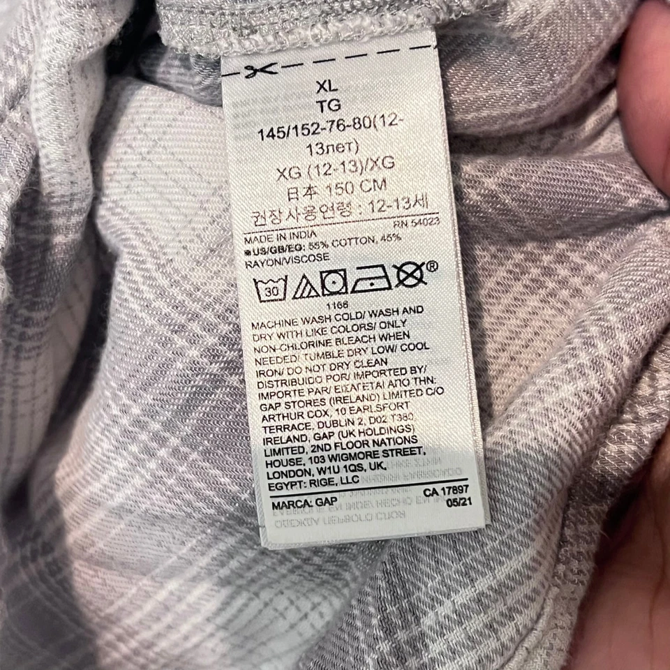 Gap Girls Kids Flannel Shirt Size XL (12) Grey Plaid Long Sleeve Viscose - Image 3 of 4