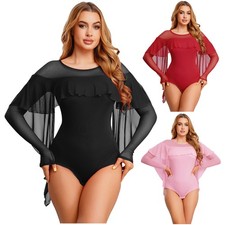 Womens Dancewear Leotard Bodysuit Patchwork Costume Modern Dance Overlay Mesh
