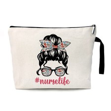 Nurse Life Funny Nurses Cosmetic Bag, for Travel Toiletry Zipper White