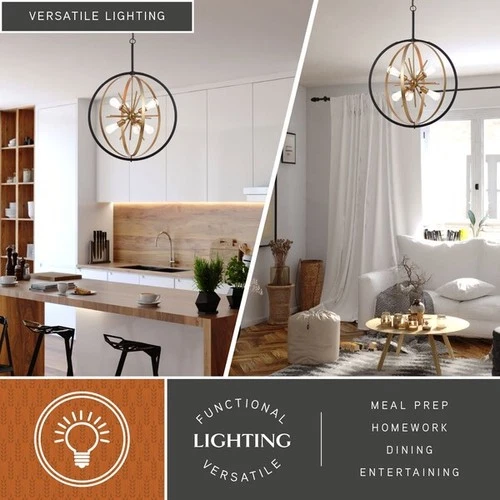 VAXCEL P0341 Estelle 26.75-in Brass and Black Mid Century Modern 6 Light Globe - Picture 3 of 9