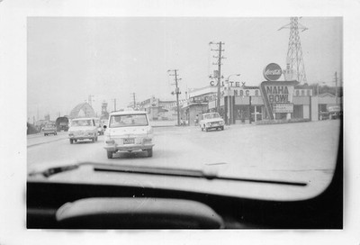 Vintage Busy Street Koza 1960s  Photo Japan Coca-Cola Pepsi Sign Bowling Cars