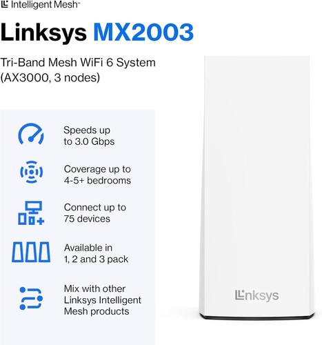 Linksys Atlas 6 Whole Home Mesh WiFi 6 System - Dual Band AX3000 Wireless Router - Afbeelding 2 van 11
