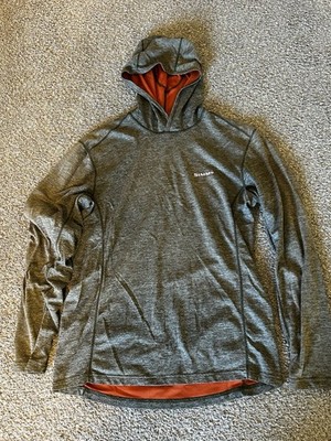 Simms Insect Shield Hooded Fishing Hoodie Pullover Mens S Gray/Orange