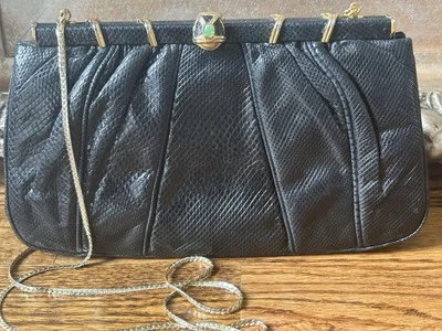 Judith Leiber Vintage Black Reptile Embossed Clutch / Crossbody Bag - Image 1 of 4