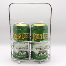 New Sealed John Deere Licensed Salt & Pepper Shakers Metal Hand Carrier Rack
