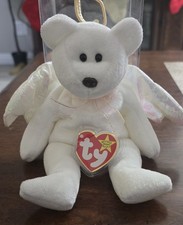 Vintage 1998 TY Beanie Babies Halo Bear White Angel Brown Nose + Many ERRORS!