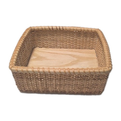 Nantucket Lightship Basket Square Napkin Holder Woven Rattan Wood Base Coastal - Picture 2 of 10