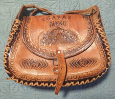 Vtg Tooled Leather Purse Mexico W/Sara Crossbody Buckle Closure Adjustable Strap