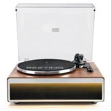 Vinyl Record Player with Built in HiFi Speakers, Bluetooth Belt Drive Turntab...