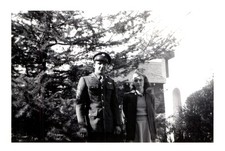 1940s WWII Soldier in Uniform and Woman Posing Outdoors Vintage Photo