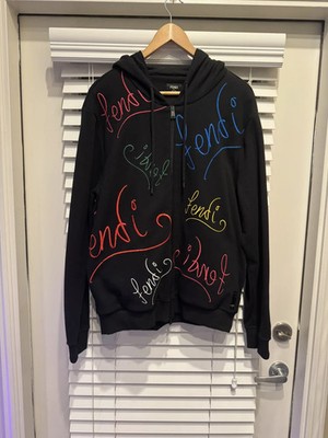 Fendi Men's Black Full-Zip Hoodie (Multicolor Print) - US XL / EU 56