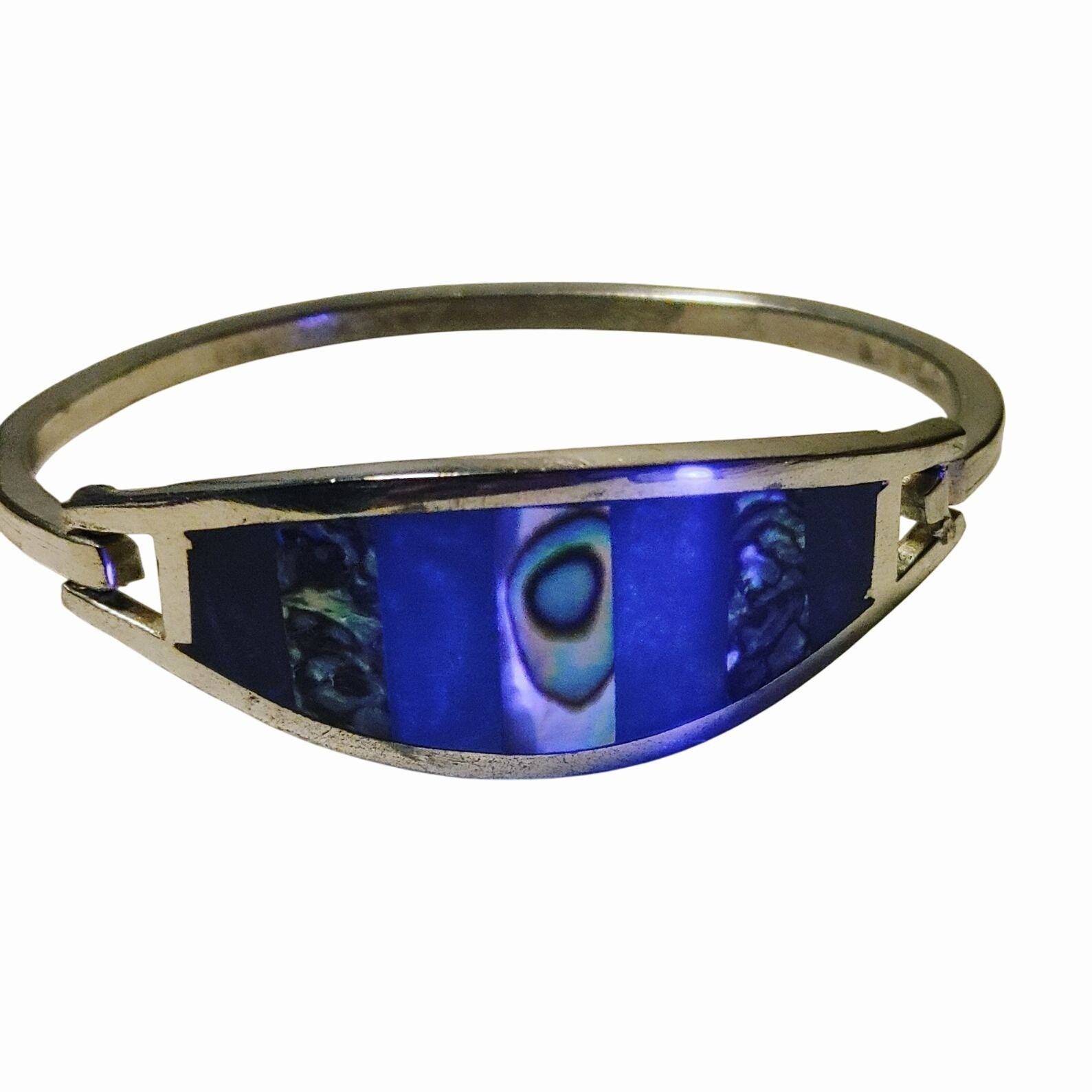 Alpaca Silver Bangle Bracelet Abalone Shell Blue … - image 2