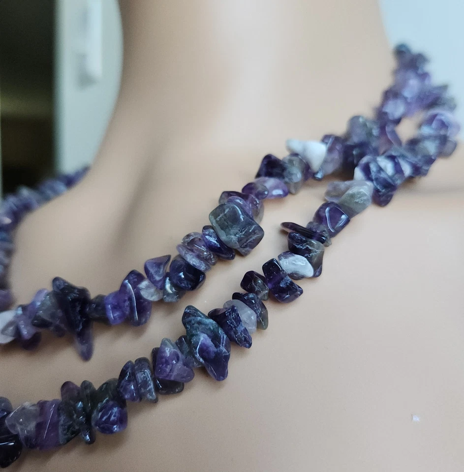 Ожерелье с большим аметистовым чипом из бисера 42 дюйма непрерывная нить без застежки - Изображение 3 из 4