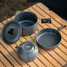 3PCS Camping Cookware Set Pot Pan Kettle Set Portable Cooker Set 2-3 Person with