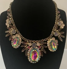 Vtg 1960's Juliana D & E Watermelon Heliotope Rhinestone Necklace 15"