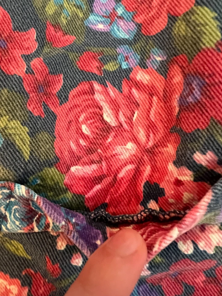 Chaleco Denim Floral Valle Napa 2XL Boho Flor Artística Estampado Rosa Boho Años 90 De Colección Foto 4 de 4