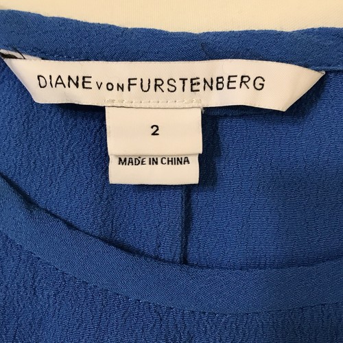 Diane Von Furstenberg Long Sleeve Tie Waist Crepe Dress US 2 AU 6 8 Blue Pocket - Picture 9 of 17