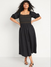 Old Navy Smocked Chest Midi Cotton Dress Boho Bohemian Beach Puff Sleeves Sz XXL