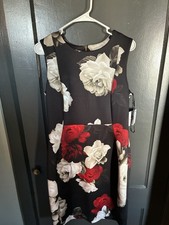 NWT Calvin Klein Ladies Black Red Floral Sleeveless Sheath Dress Size 12