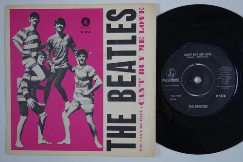 BEATLES Can't Buy Me Love STUNNING SLEEVE & Sweden 45 PINK VARIANT swedish HEAR!