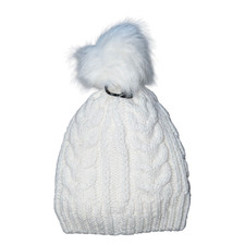 Time And Tru Hat Beanie Fitted Womens One Size White Knit Faux Fur Pom