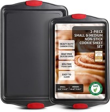 JOYTABLE Baking Sheet, 2PC Cookie Sheet Set with Small & Medium, Black 