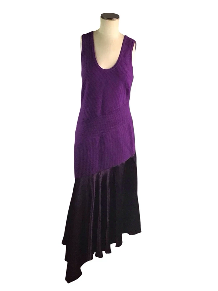 Vestido asimétrico Prabal Gurung púrpura tejido pasarela y seda, talla 10, usado en excelente estado Foto 3 de 4