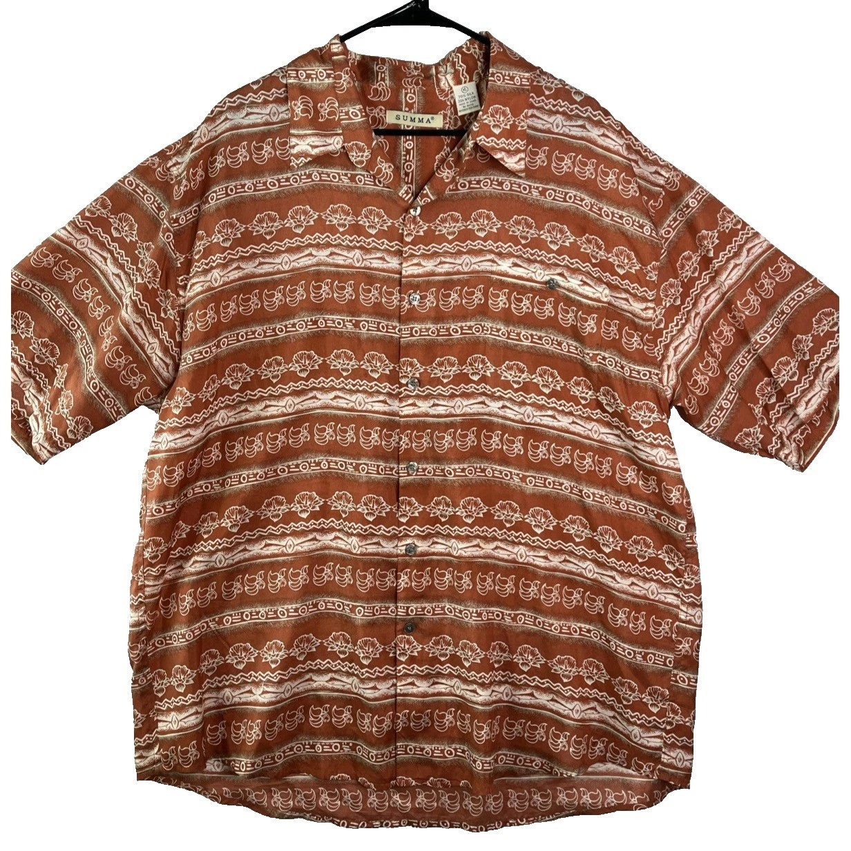 Mens Summa SILK Blend Hawaiian Print Short Sleeve Collared Button Down Shirt XL