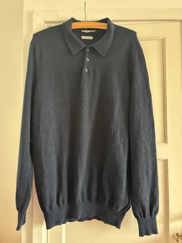 Jaeger Woll/Kaschmir Mix Kragen Pullover Marineblau Größe Large Exclt Herren