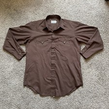 Vintage H Bar C California Ranchwear Shirt Brown Western Pearl Snap 16.5/33 USA