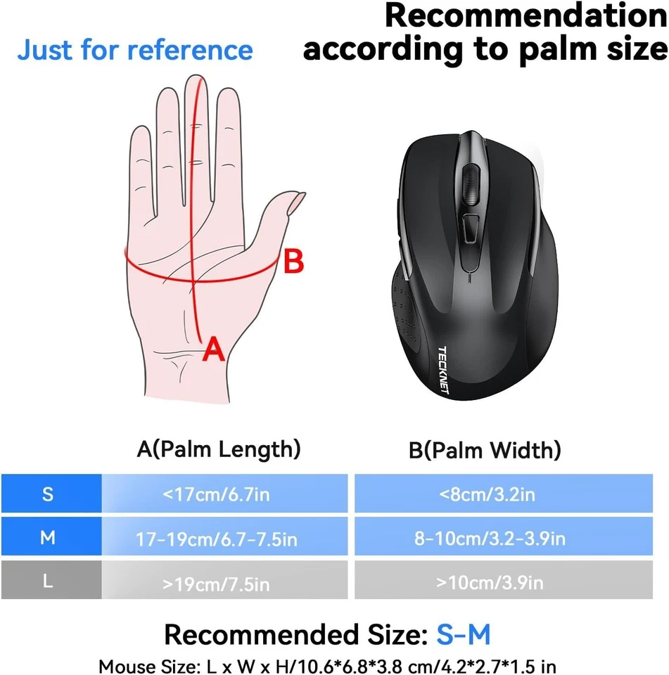 TECKNET Wireless Mouse (BT5.0/3.0 & 2.4G) Rechargeable 4800 DPI Silent USB A & - Image 4 of 4