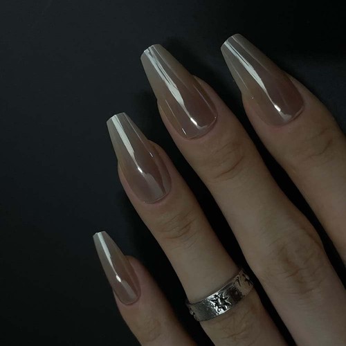 24PCS Glossy Coffin Press On Nails Salon Quality Nail art Extra Long Acrylic ...