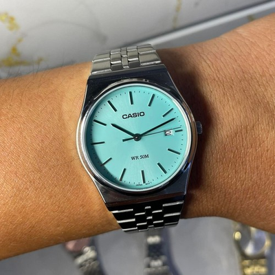 #ad Casio MTP B145D 2A1 Tiffany Blue Dial 36mm Stainless Steel Quartz Watch $99.00