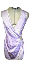 Vintage Satin Lilac Wrap Dress Rhinestone Clamp Size S