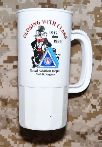 Vintage Naval Aviation Depot Norfolk VA F-14 Tomcat Depot 1917-1996 Plastic Mug