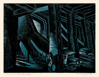 Charles Turzak - Under the Bridge WPA Era Industrial Woodcut Art Print