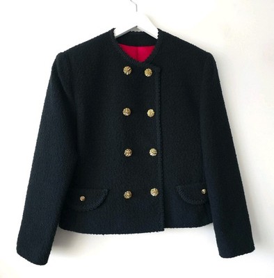 M&S Marks And Spencer St Michael  Blazer Jacket Black Vintage Wool Blend 12