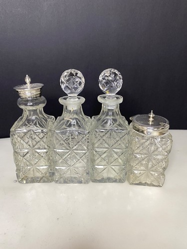 Antique 1889 Silver plate Cruet with 4 crystal bottles by ISG Sheffield England - Picture 4 of 13