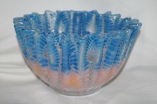 75 Vintage BLENKO Blue  Pink Art Glass Vase Crimped ROSE BOWL