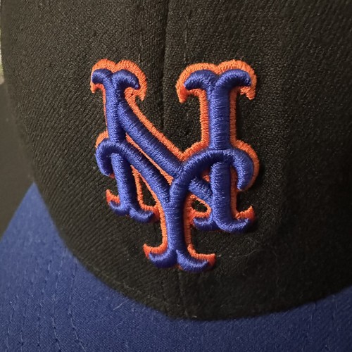 Vintage New York Mets Hat Cap Fitted 7 Black Orange Blue MLB On Field Mens 90s - Bild 2 von 12