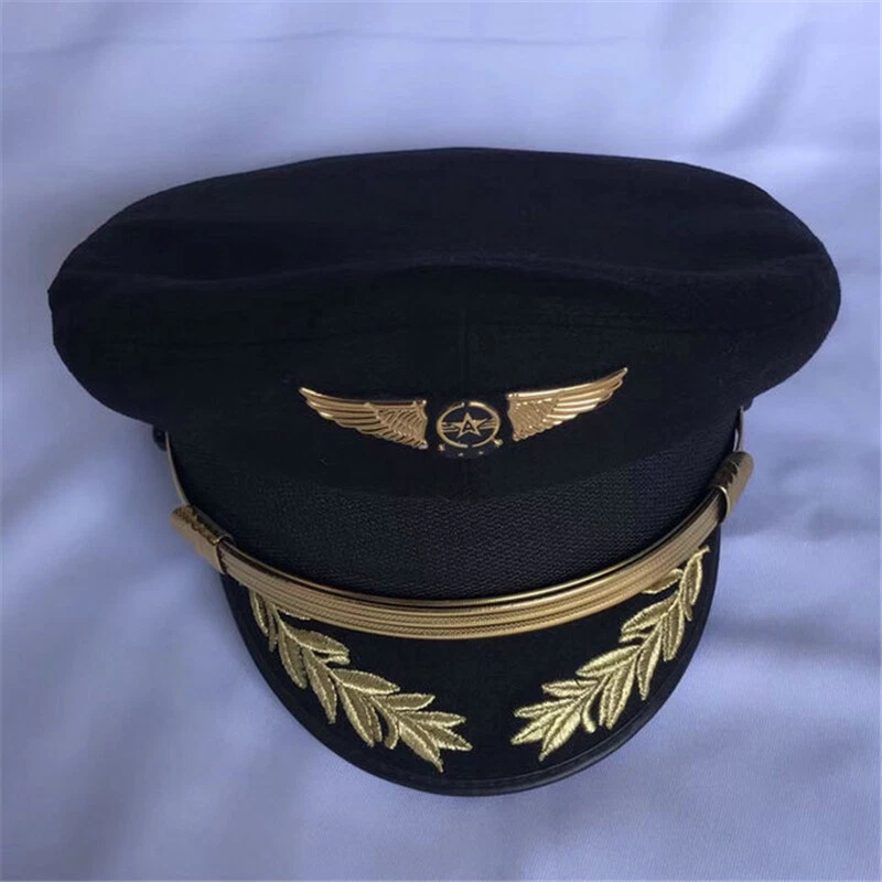 Hombres Yate Militar Sombreros Planos Marinero Capitán Aviador Disfraz Uniformes Gorra Foto 2 de 4