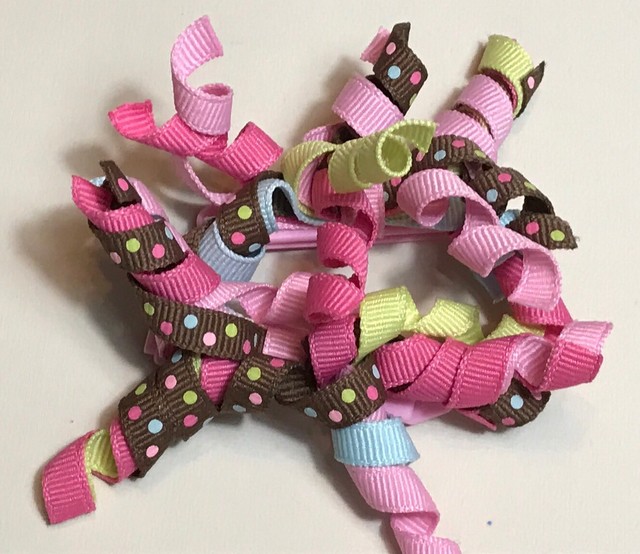 Gymboree BROWN, PINK, BLUE DOTS CURLY RIBBON HAIR CLIP SET NWOT eBay